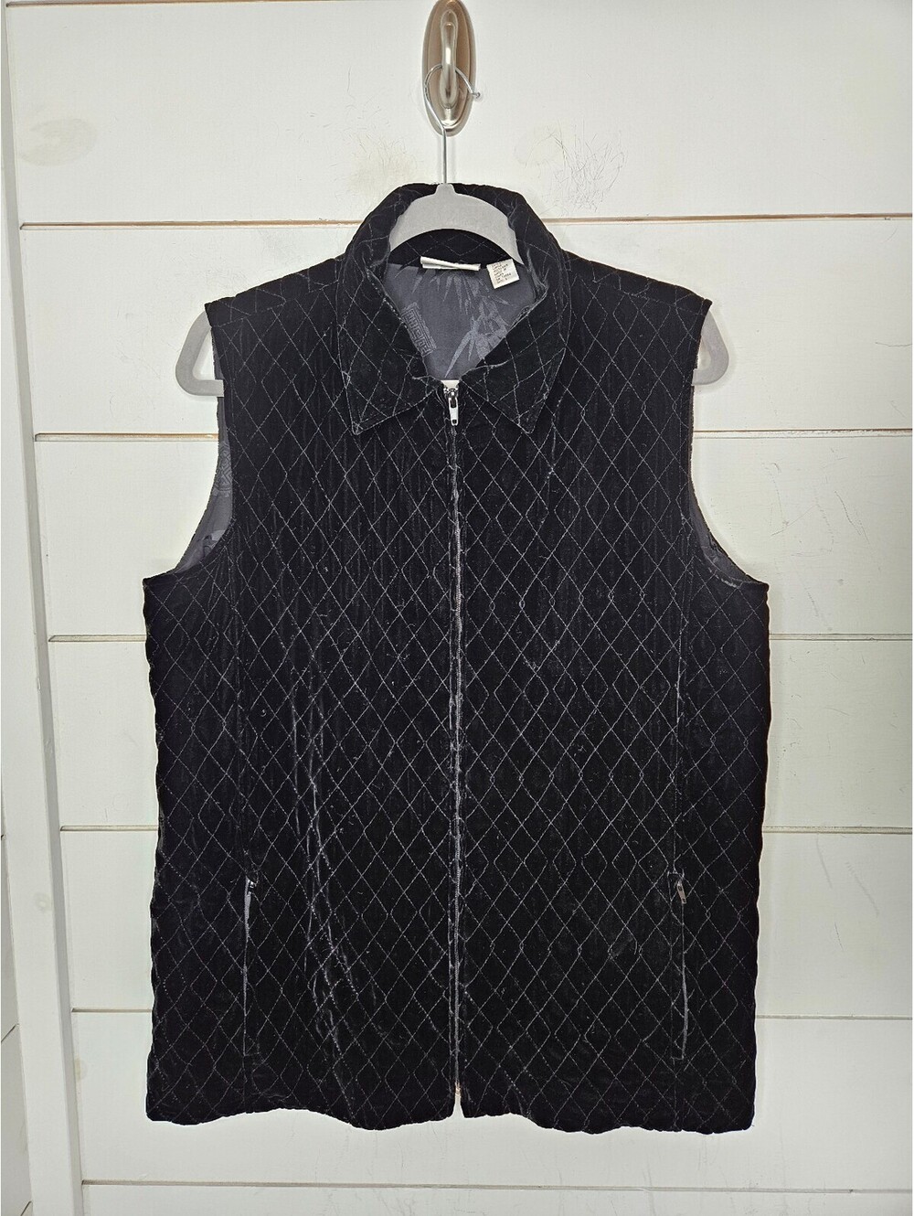 Vintage Chico's Design size 12 black silk & rayon velvet full zip vest